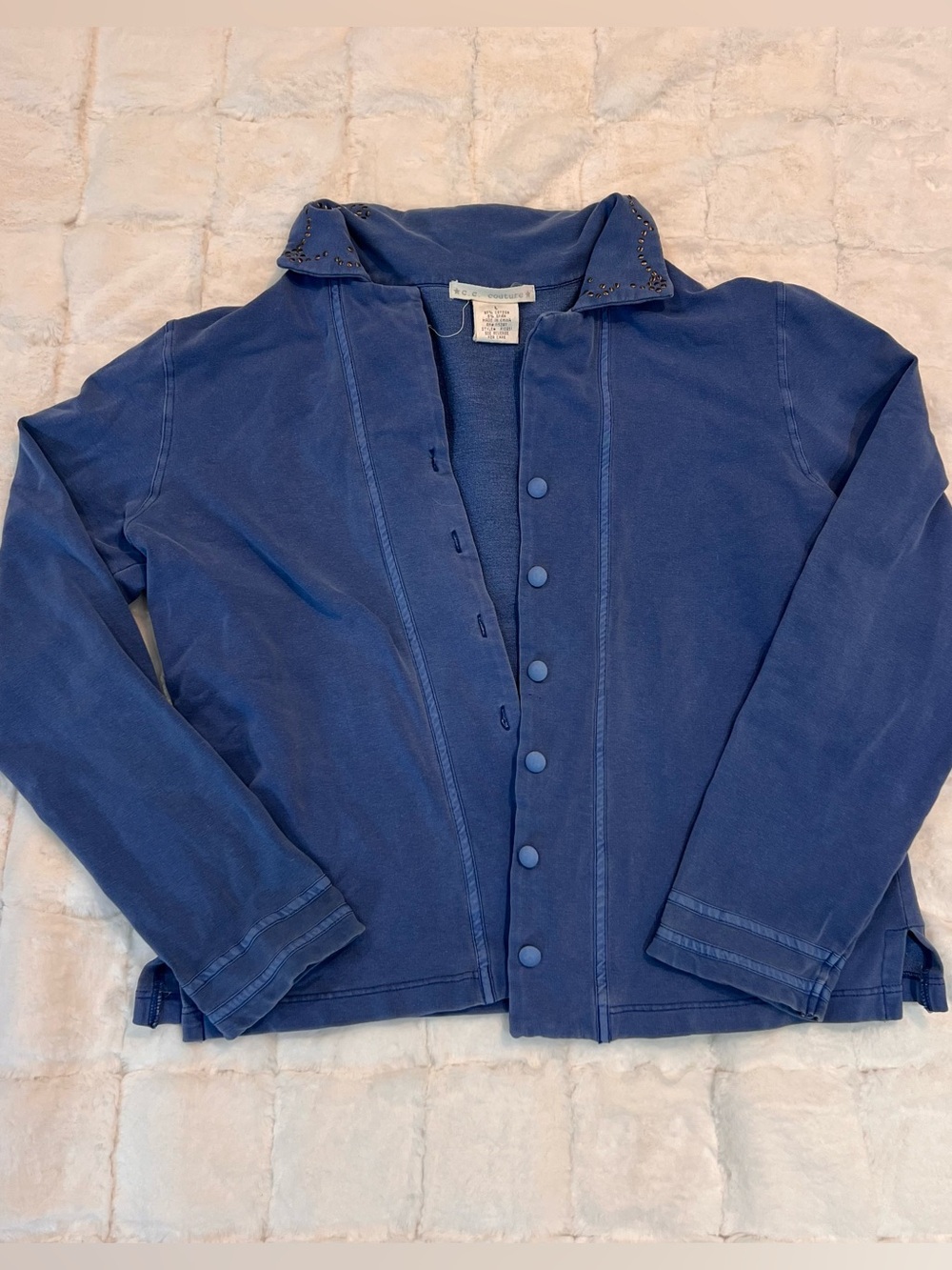 Y2K Blue Button-Front Jacket with Studded Collar